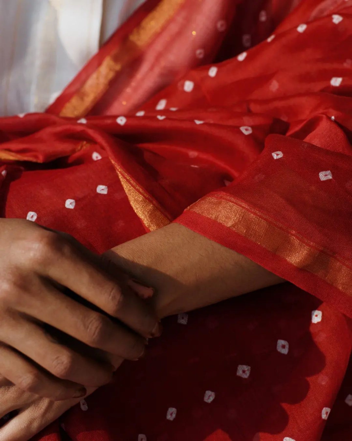 RED BANDHANI CHANDERI SILK SAREE