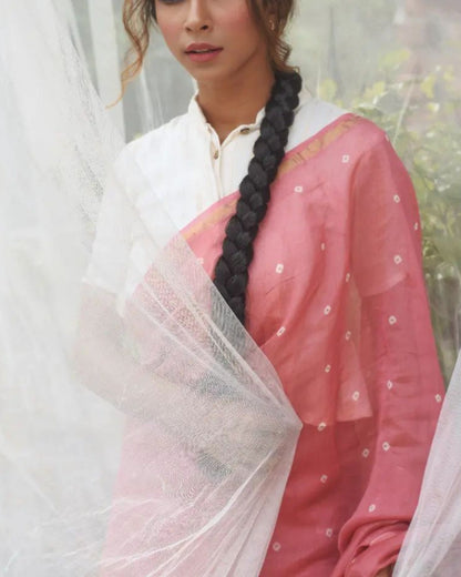 LIGHT PINK BANDHANI CHANDERI SILK SAREE