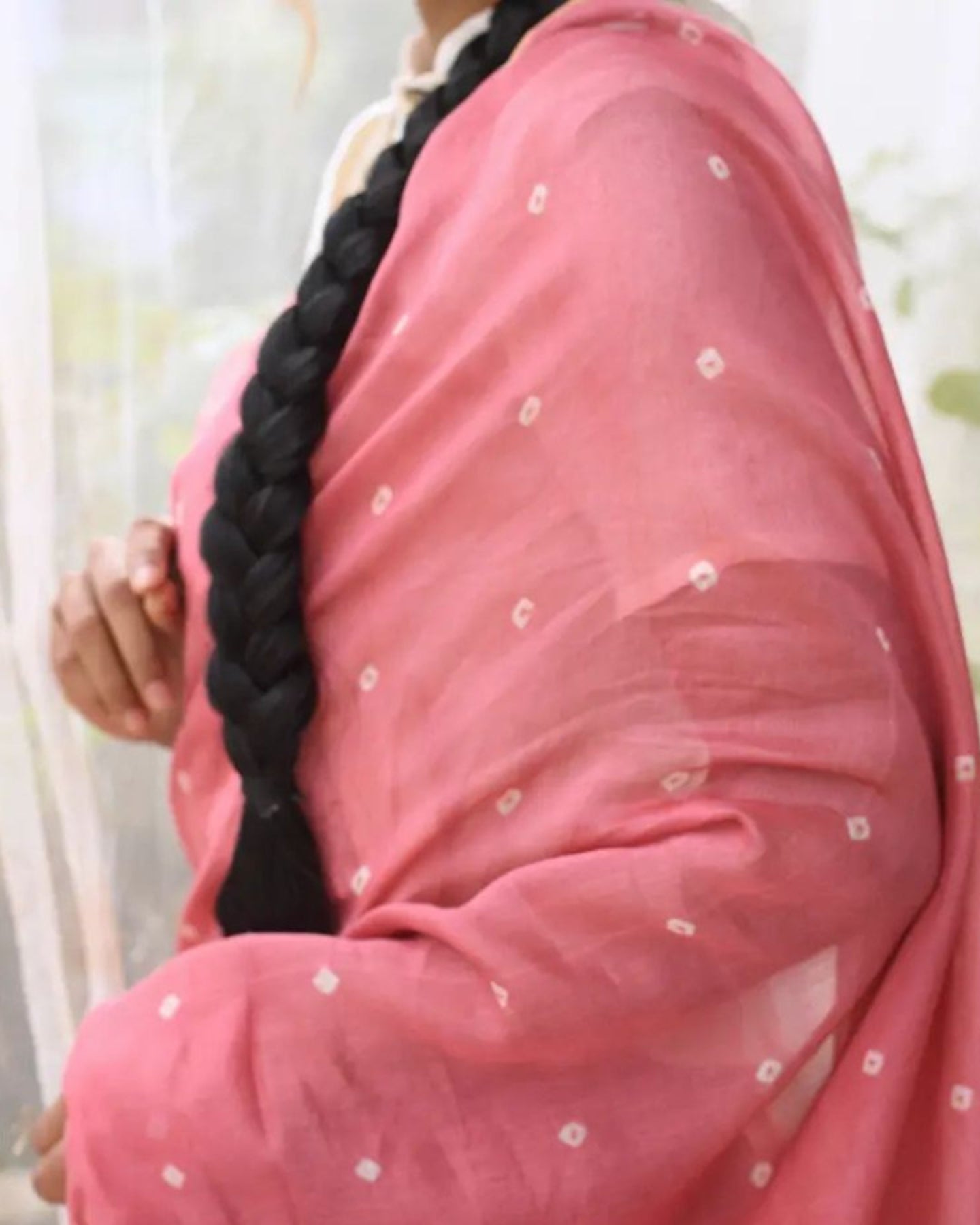 LIGHT PINK BANDHANI CHANDERI SILK SAREE