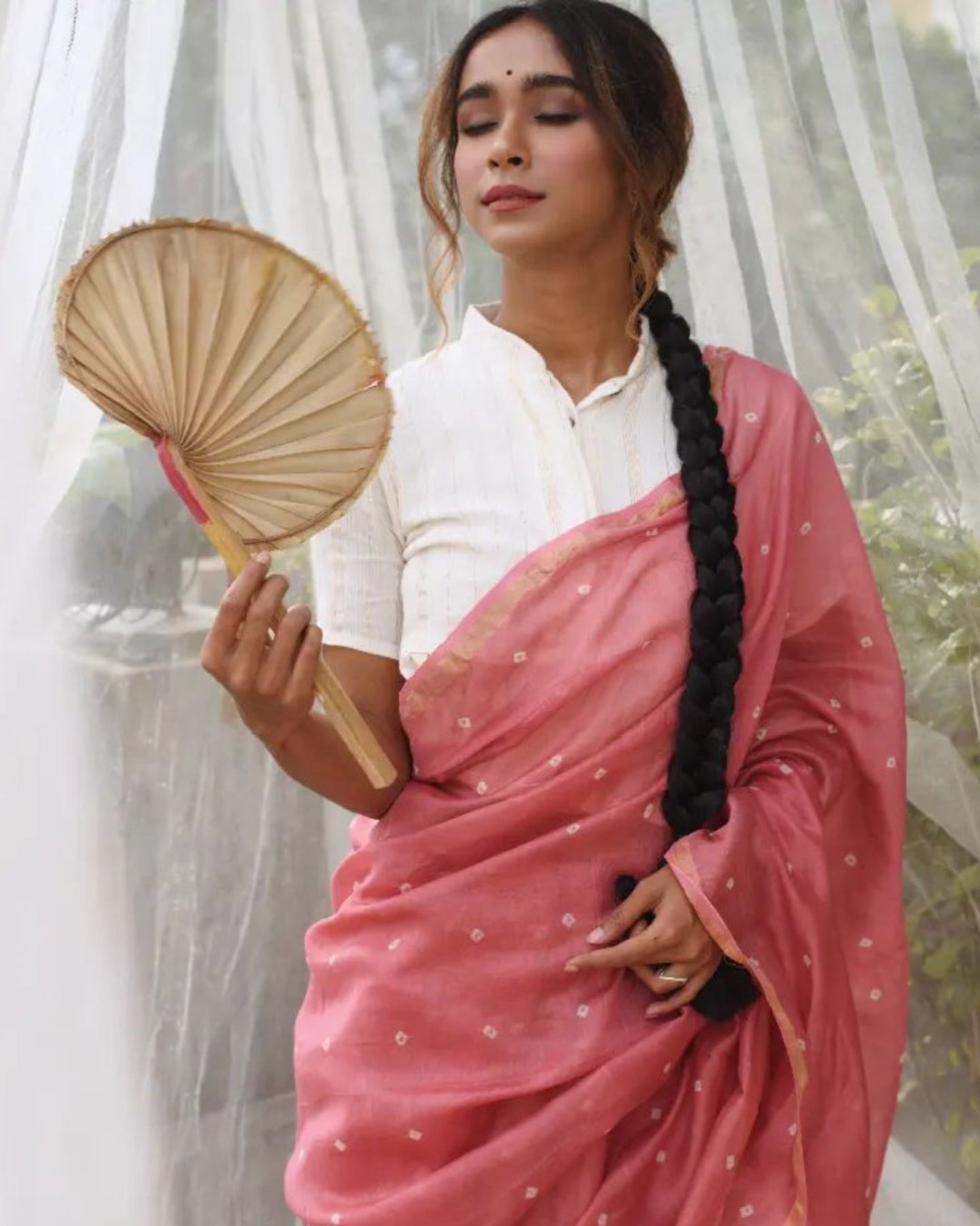 LIGHT PINK BANDHANI CHANDERI SILK SAREE