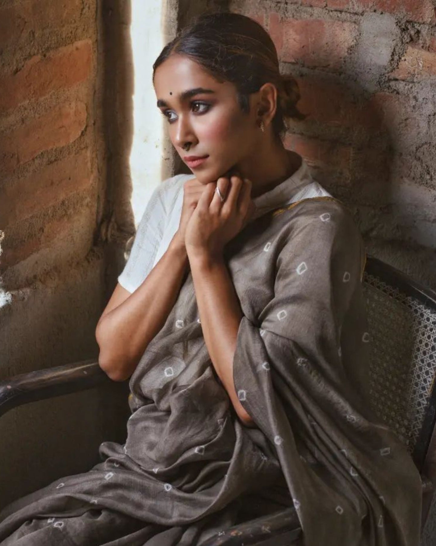 GREY BANDHANI CHANDERI SILK SAREE