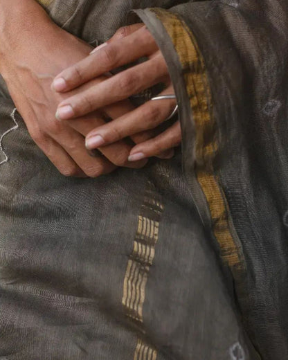 GREY BANDHANI CHANDERI SILK SAREE