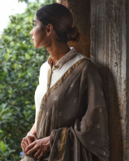 GREY BANDHANI CHANDERI SILK SAREE