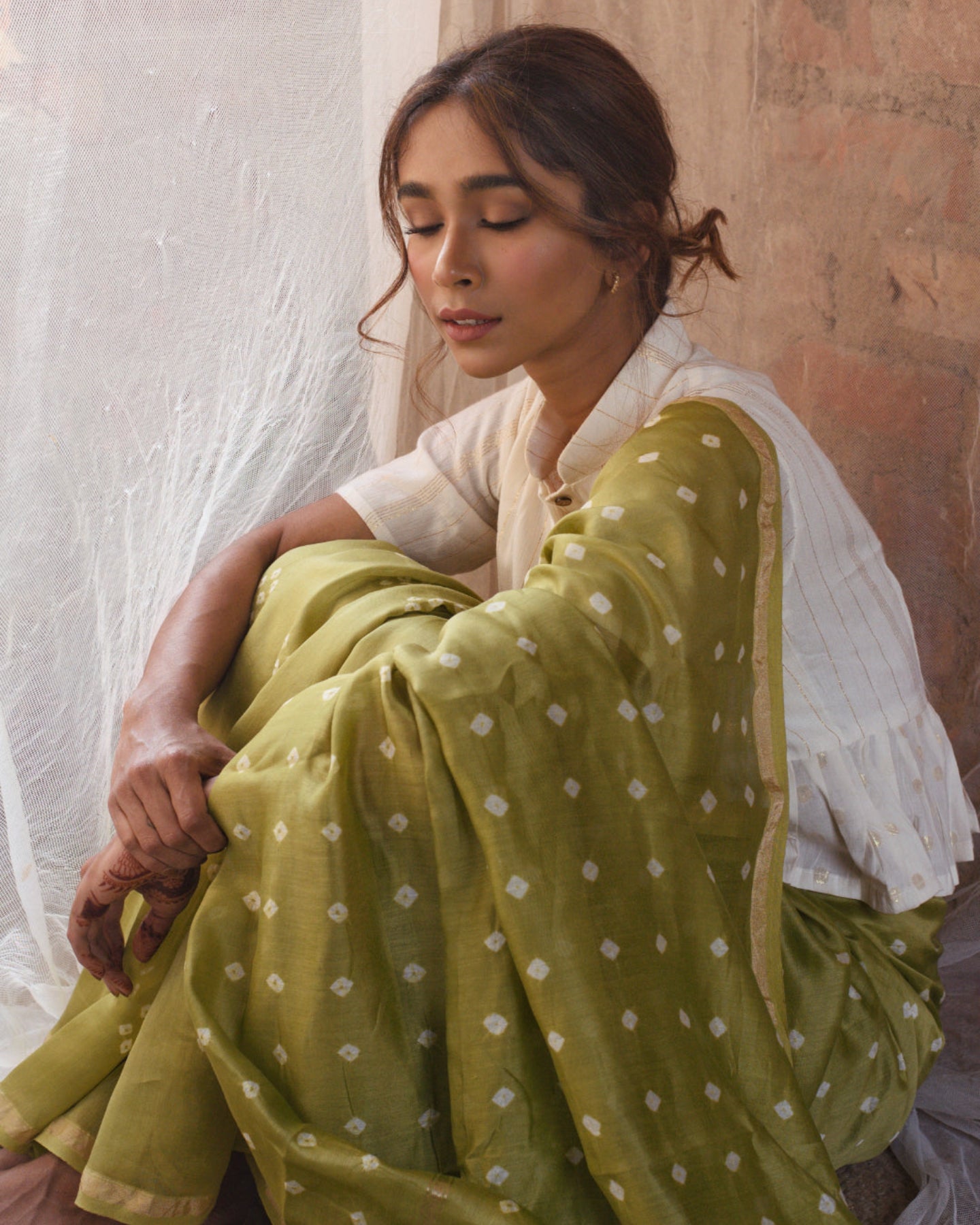 GREEN BANDHANI CHANDERI SILK SAREE