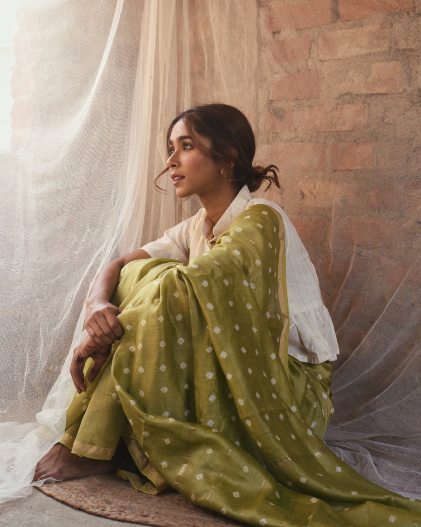 GREEN BANDHANI CHANDERI SILK SAREE