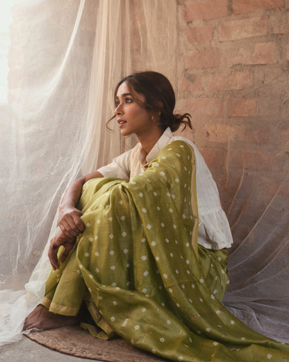 GREEN BANDHANI CHANDERI SILK SAREE