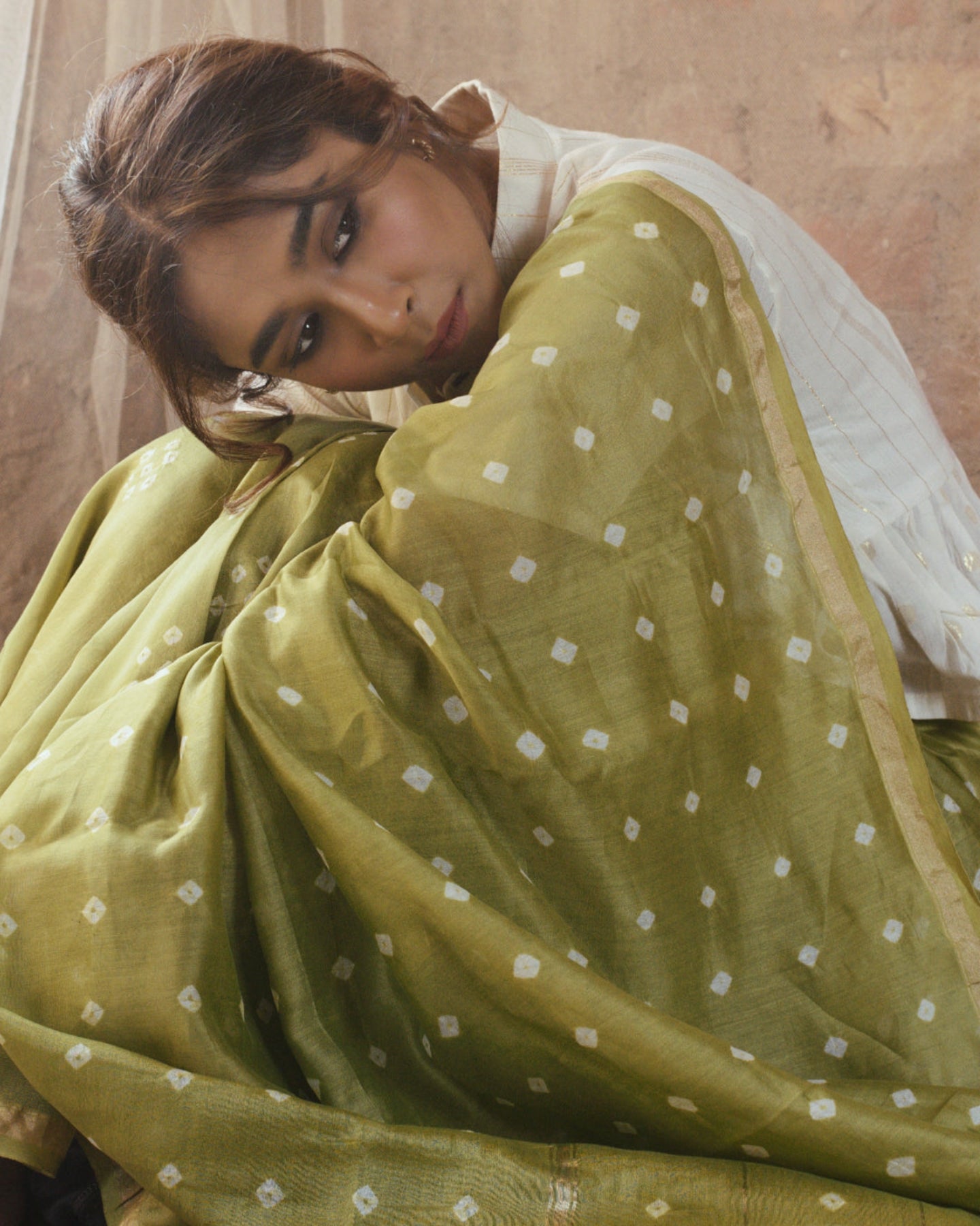 GREEN BANDHANI CHANDERI SILK SAREE