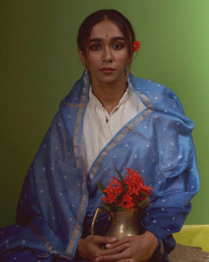 BLUE OMBRE BANDHANI CHANDERI SILK SAREE