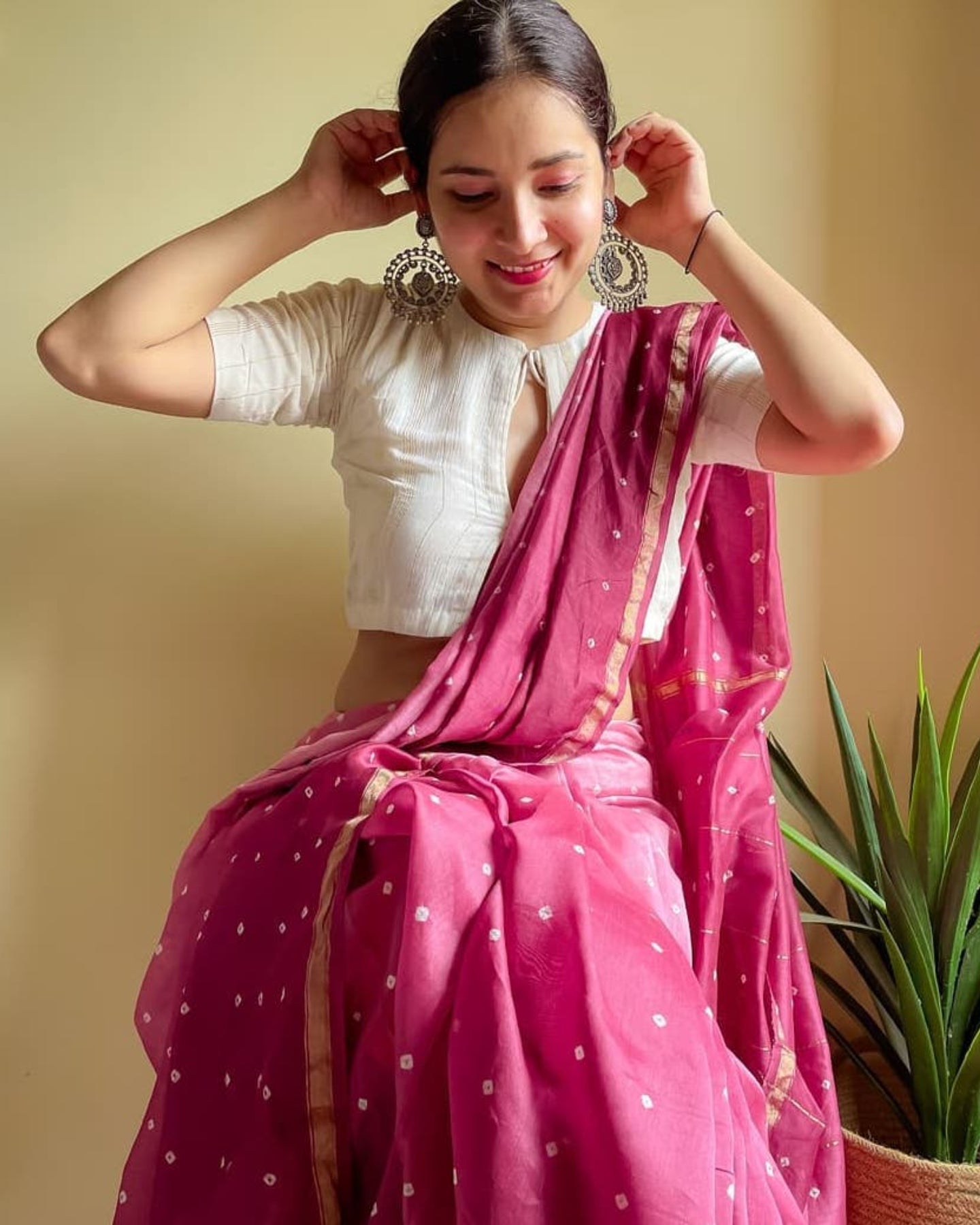 PINK BANDHANI CHANDERI SILK SAREE