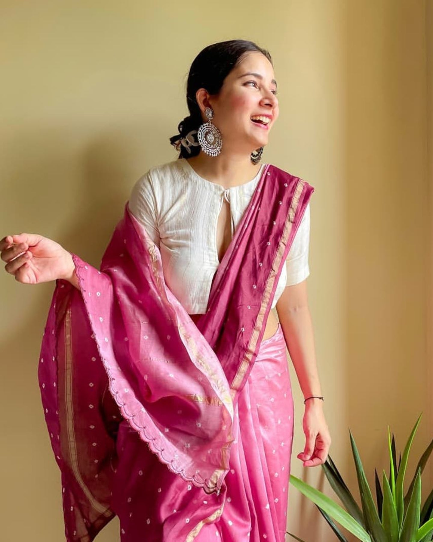 PINK BANDHANI CHANDERI SILK SAREE