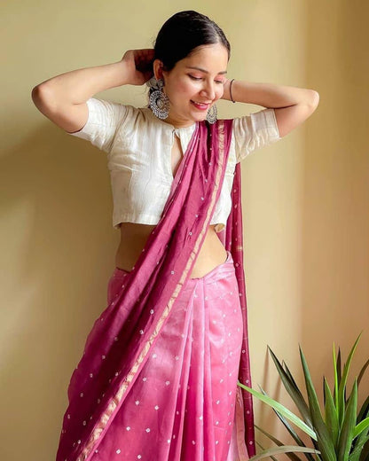 PINK BANDHANI CHANDERI SILK SAREE